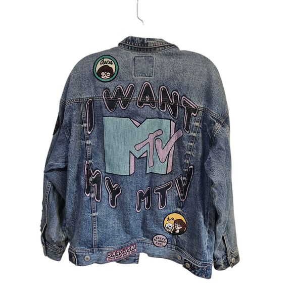 Vintage MTV American Eagle Sz S Denim Daria Patch Accent Distressed Jacket  90s - Picture 2 of 16